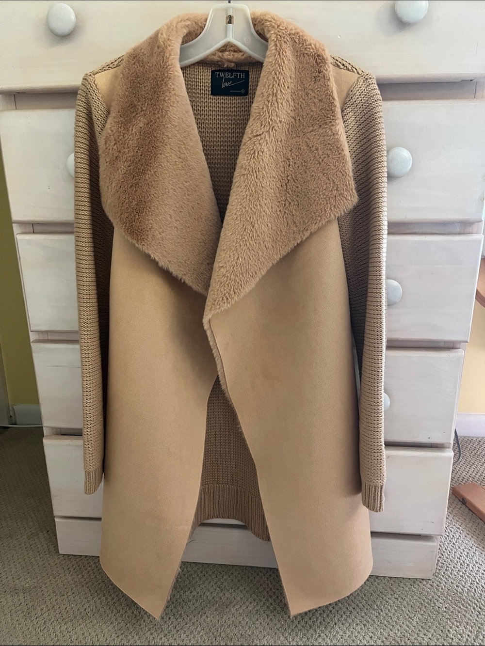 Twelfth Street by Cynthia Vincent Camel Faux-Shearling Draped Coat
